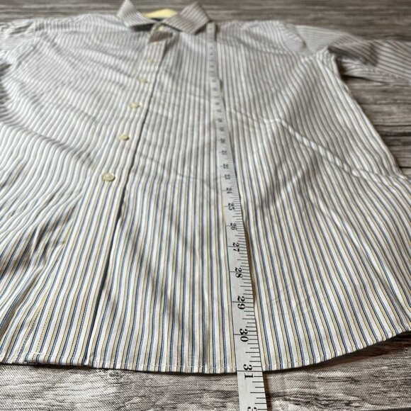 Tommy Hilfiger Mens Button Down Long Sleeve Shirt Yellow White Blue 17 32-33 - Picture 9 of 10